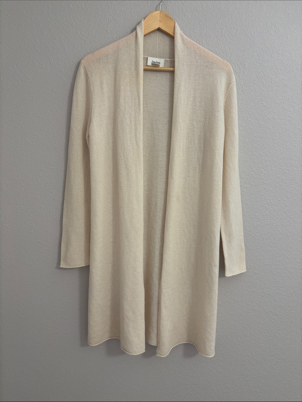 Neiman Marcus Cashmere Ivory Cream Open Front Women's Cardigan Sweater Duster M